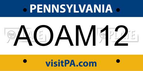 AOAM12 Pennsylvania License Plate