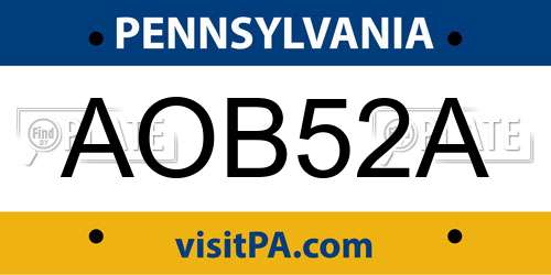 AOB52A Pennsylvania License Plate