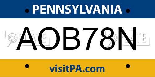 AOB78N Pennsylvania License Plate