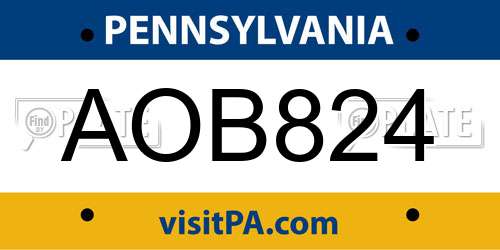 AOB824 Pennsylvania License Plate