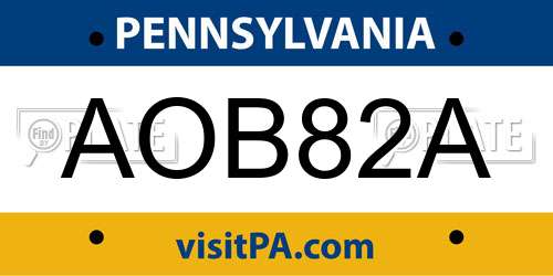 AOB82A Pennsylvania License Plate