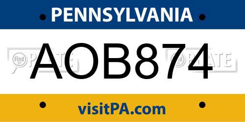 AOB874 Pennsylvania License Plate