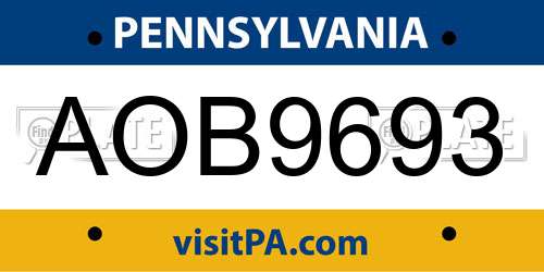 AOB9693 Pennsylvania License Plate