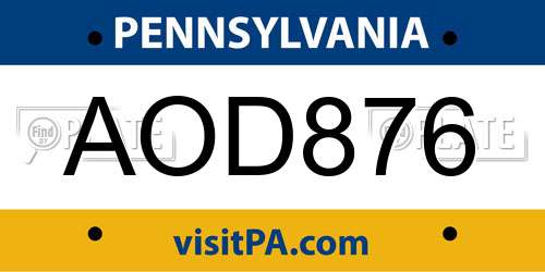 AOD876 Pennsylvania License Plate