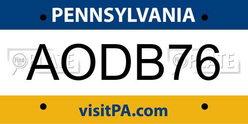 AODB76 Pennsylvania License Plate
