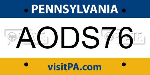 AODS76 Pennsylvania License Plate