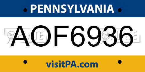 AOF6936 Pennsylvania License Plate