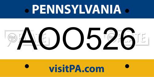 AOO526 Pennsylvania License Plate