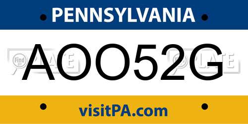 AOO52G Pennsylvania License Plate