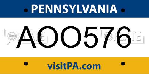 AOO576 Pennsylvania License Plate