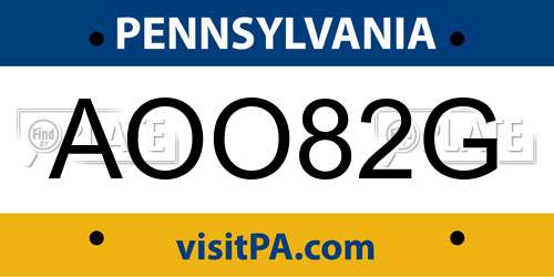 AOO82G Pennsylvania License Plate