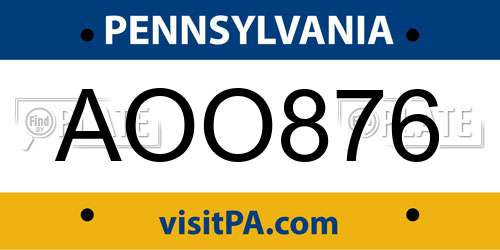 AOO876 Pennsylvania License Plate