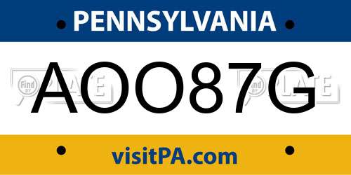 AOO87G Pennsylvania License Plate