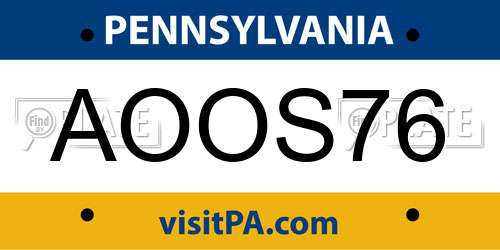 AOOS76 Pennsylvania License Plate