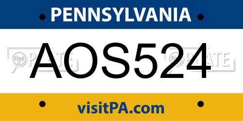 AOS524 Pennsylvania License Plate