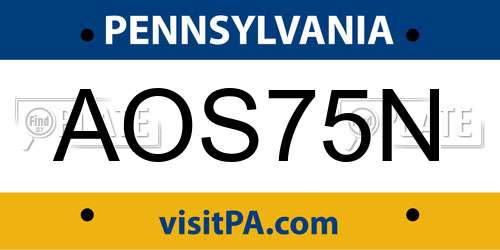 AOS75N Pennsylvania License Plate