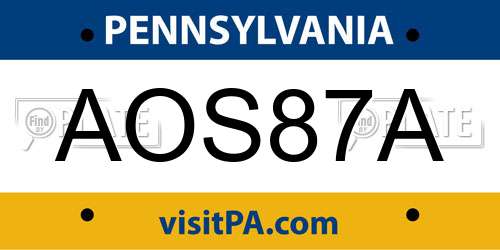 AOS87A Pennsylvania License Plate