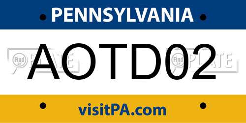 AOTD02 Pennsylvania License Plate