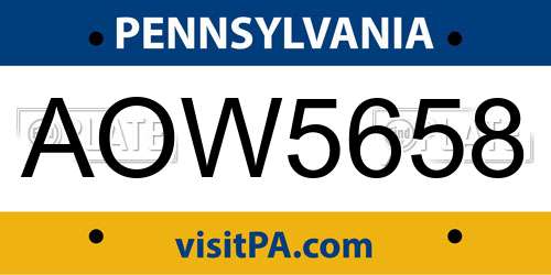 AOW5658 Pennsylvania License Plate