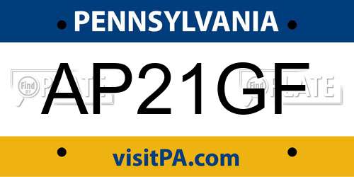 AP21GF Pennsylvania License Plate