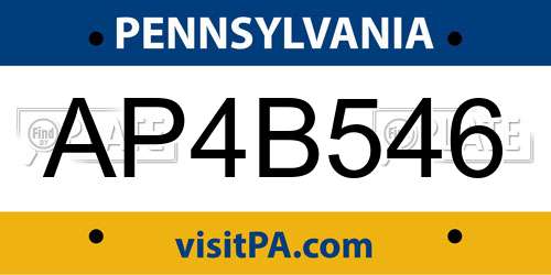 AP4B546 Pennsylvania License Plate