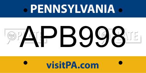 APB998 Pennsylvania License Plate