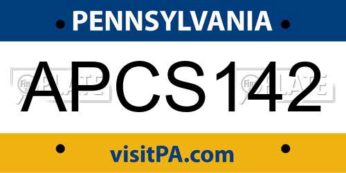 APCS142 Pennsylvania License Plate