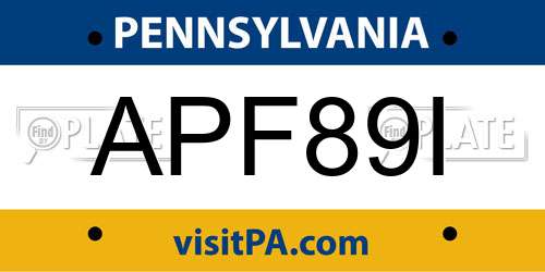 APF89I Pennsylvania License Plate