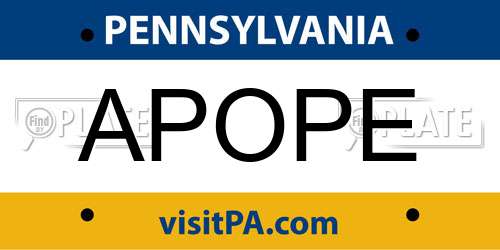 APOPE Pennsylvania License Plate