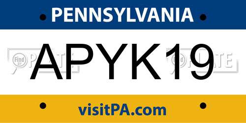 APYK19 Pennsylvania License Plate