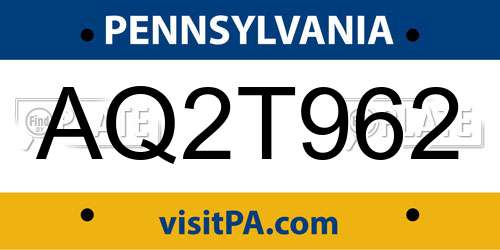 AQ2T962 Pennsylvania License Plate