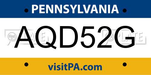 AQD52G Pennsylvania License Plate
