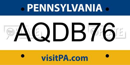 AQDB76 Pennsylvania License Plate