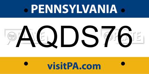 AQDS76 Pennsylvania License Plate