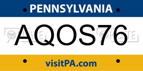 AQOS76 Pennsylvania License Plate