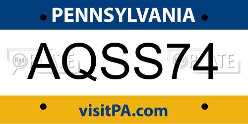 AQSS74 Pennsylvania License Plate
