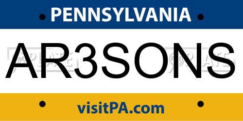 AR3SONS Pennsylvania License Plate