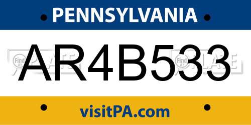 AR4B533 Pennsylvania License Plate