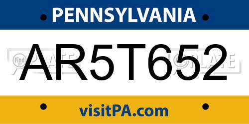 AR5T652 Pennsylvania License Plate