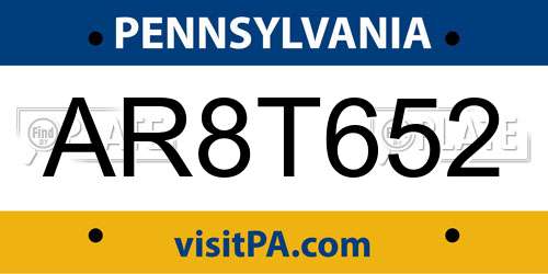 AR8T652 Pennsylvania License Plate