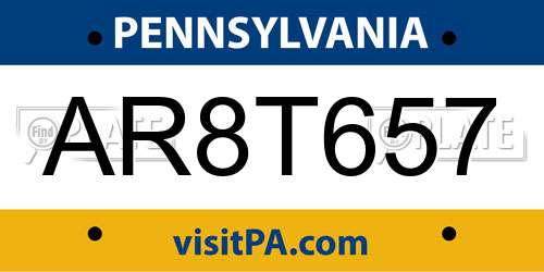 AR8T657 Pennsylvania License Plate