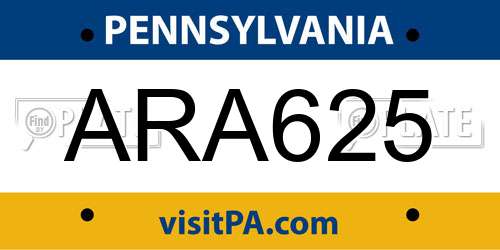 ARA625 Pennsylvania License Plate