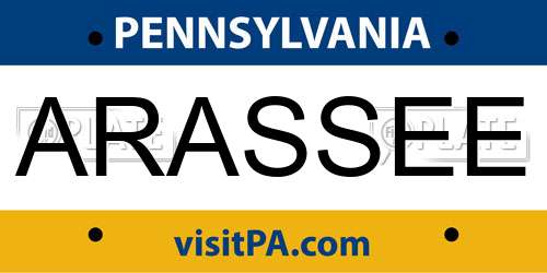 ARASSEE Pennsylvania License Plate