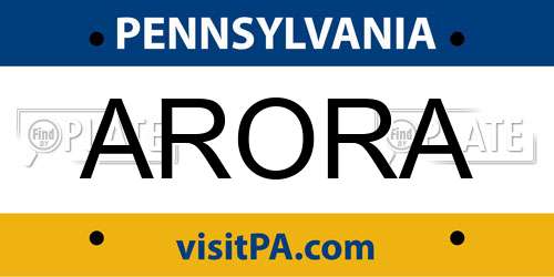 ARORA Pennsylvania License Plate