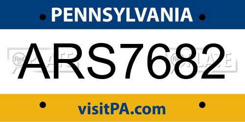 ARS7682 Pennsylvania License Plate