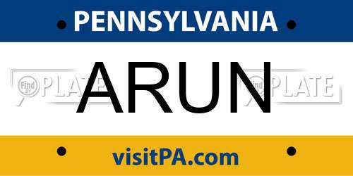 ARUN Pennsylvania License Plate