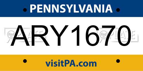 ARY1670 Pennsylvania License Plate