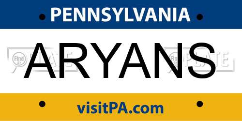 ARYANS Pennsylvania License Plate