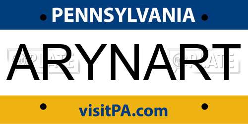 ARYNART Pennsylvania License Plate