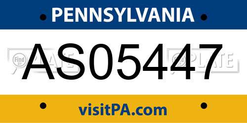 AS05447 Pennsylvania License Plate